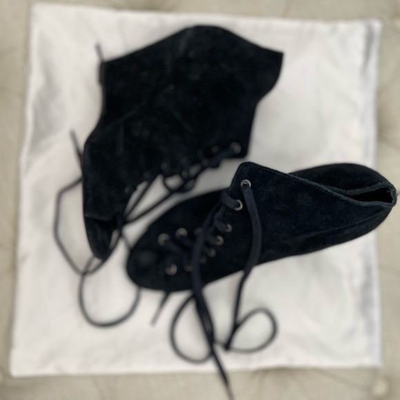 Joie Suede Tie Up Ankle Wedge Booties Size 36 - Picture 2 of 3